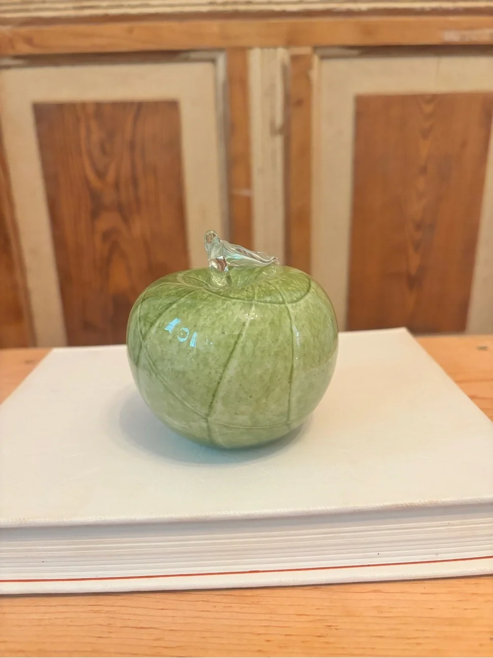 Green Glass Apple Paperweight